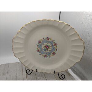Vintage United Utilities Corp Sovereign Platter Plate 22k Gold Trim White Flower